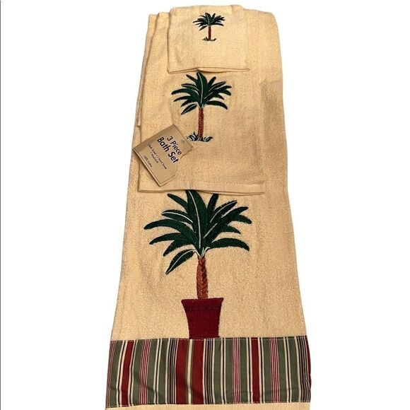 NWT 3 piece bath set w/ palm trees - Picture 1 of 9